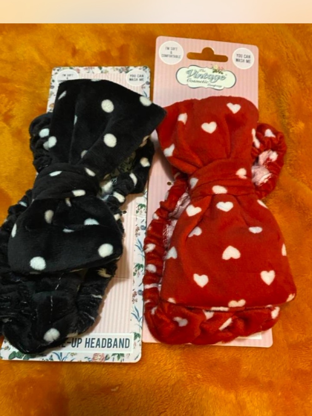 The Vintage collection oversized Bow Headband - Red Hearts / Black Polka Dot